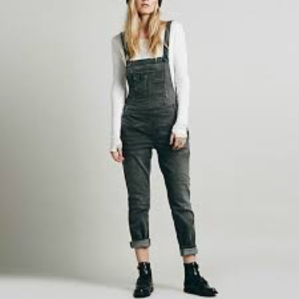 Free People Grey Denim Washed Overalls